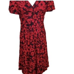 Chaps Red Floral Dress M